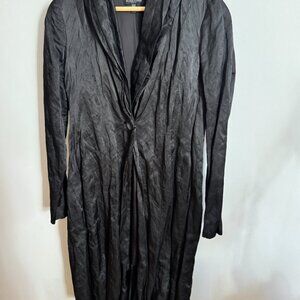 Eileen Fisher Black Satin Evening Coat Knee Length Petite Small PS